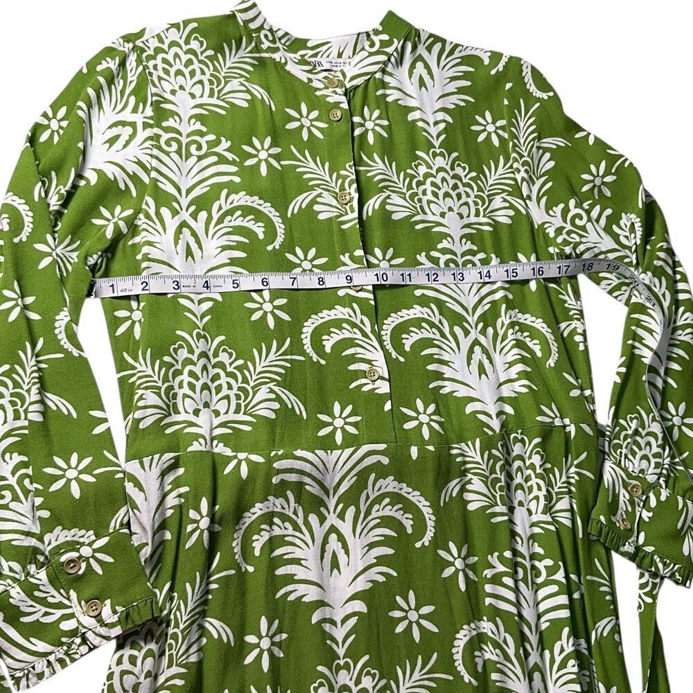 ZARA Green White Floral Button Down Maxi Dress M Resort Vacation Old Money Chic - Picture 6 of 11